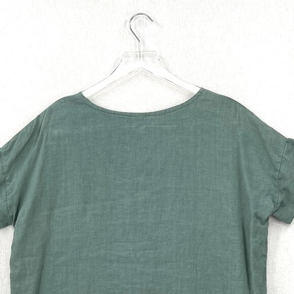FOUND PATH Linen Market Boxy Tee Womens Small Spruce Square Top Short Sleeve - Picture 7 of 14